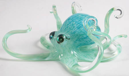 Michael Hopko Art Glass Aqua Octopus - Small - No Box