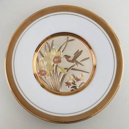 Chokin Art Hummingbird & Flowers-Gold - No Box