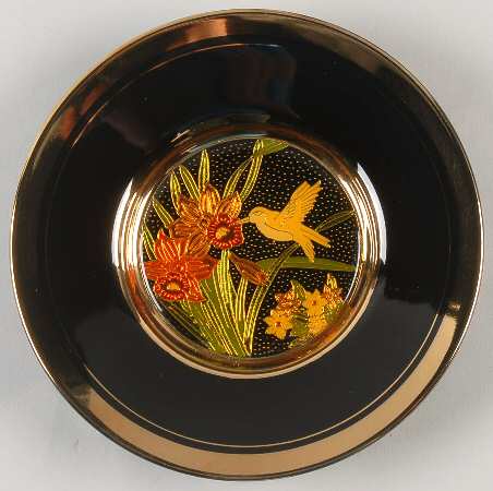 Chokin Art Hummingbird & Flowers-Black Rim - No Box