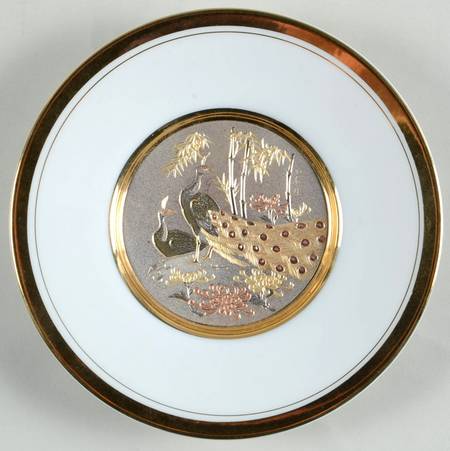 Chokin Art Peacock-White Rim - No Box