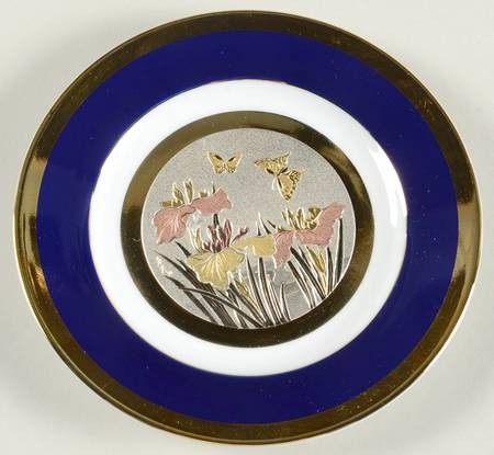 Chokin Art Butterflies & Flowers-Blue Rim - No Box