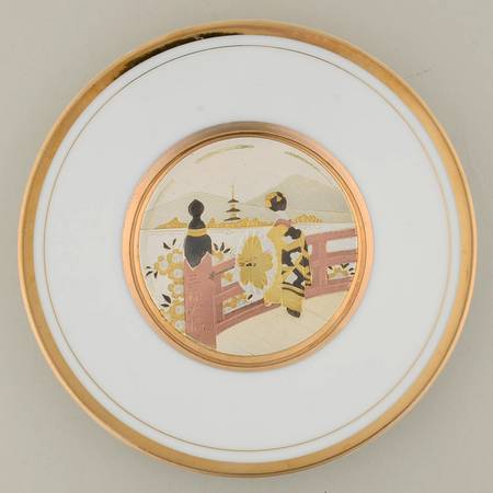 Chokin Art Geisha On Bridge-White Border - No Box