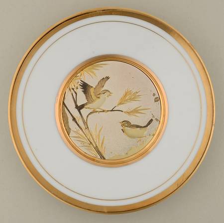 Chokin Art Sparrow On Bamboo Branch-White Border - No Box