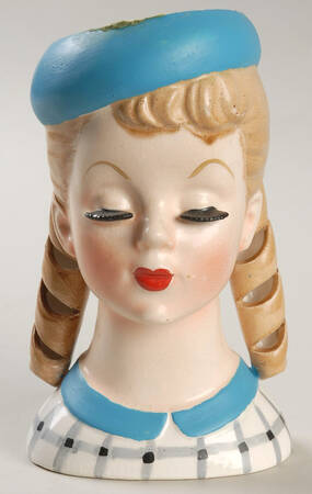 Head Vases Teen Pigtails Blue Hat - No Box