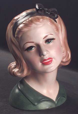 Head Vases Black Bow Green Dress - No Box