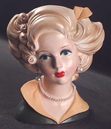 Head Vases Blond Yellow & Green Dress - No Box