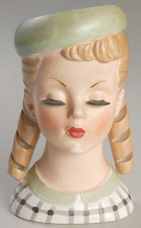 Head Vases Stripe Dress & Green Hat - No Box