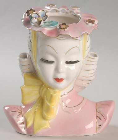 Head Vases Barbara W/ Yellow Bow - No Box