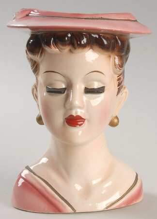 Head Vases Pink Hat & Dress - No Box
