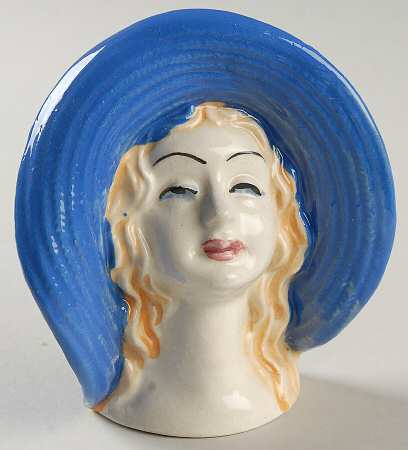 Head Vases Long Blonde Hair Lg Blue Hat - No Box