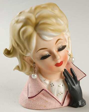 Head Vases Clsd Eyes Hand Up Pink Dress - No Box