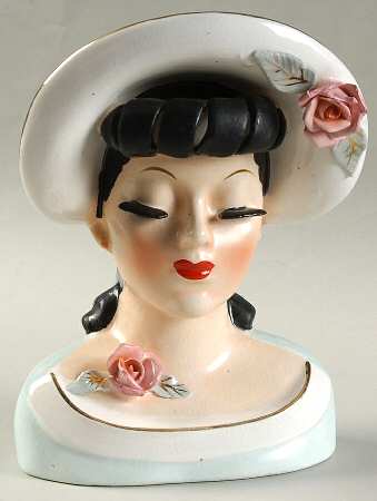 Head Vases Girl Brnt Curl Pnk Rses/Wht Ha - No Box