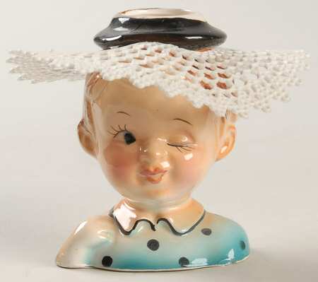 Head Vases Girl Aqua Winking Left Eye - No Box