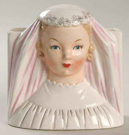 Head Vases Bride Pink/White Gold Accents - No Box