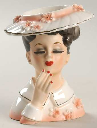 Head Vases Ladybrunette Coralwht Flowers - No Box