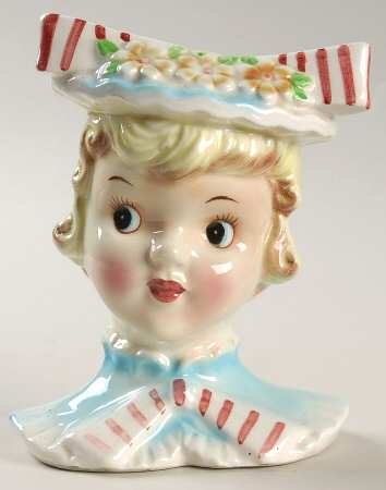 Head Vases Grl Blnd Strpd Tie/Bow In Hair - No Box