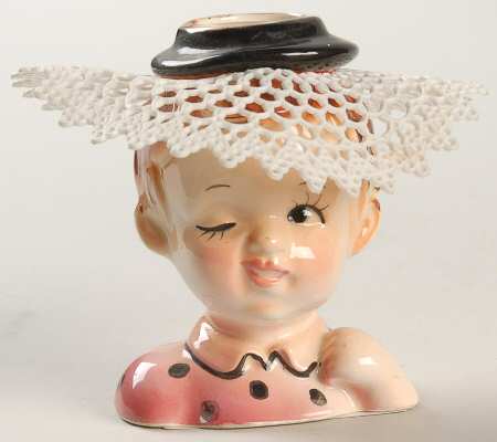Head Vases Girl Pink Winking Right Eye - No Box