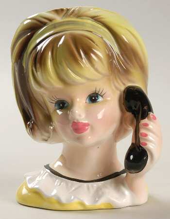Head Vases Teen With Phone Ylw/Wht Dress - No Box