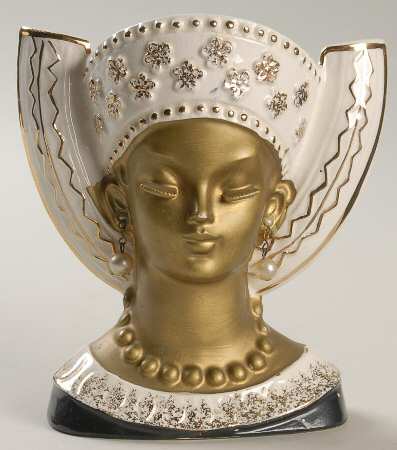 Head Vases Dark With Headress Blk/Gold - No Box