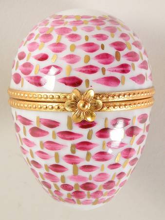J Dumont Limoges Box Egg Shape-Burgundy Dots - No Box
