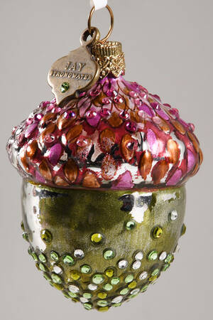 Christmas Ornaments Acorn, Pink And Green,Crystals - Boxed