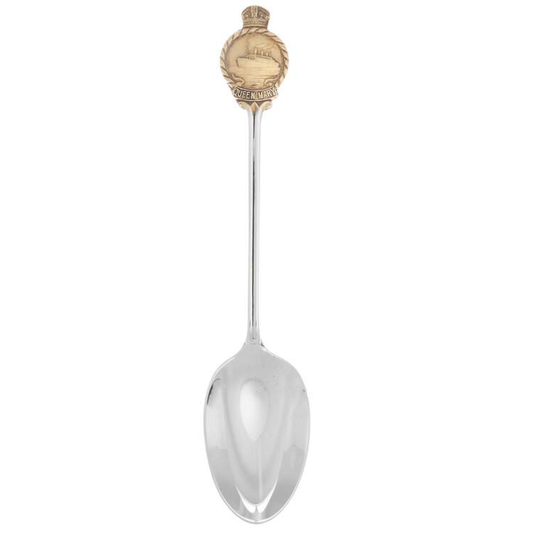Royalty Souvenir Spoons Rms Queen Mary-Gold Accent - No Box by Josiah Williams & Co
