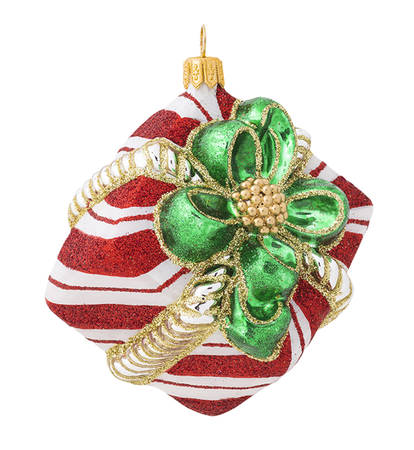 Berry and Thread Ornaments Red & White Stripe Present - Boxed