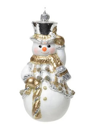 Berry and Thread Ornaments Gold & Silver Tartan Snowman - Boxed