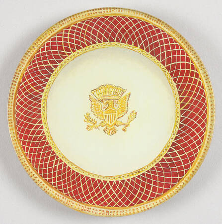 John Derian Decoupage Plates Small Round Plate W/Eagle & Red Band - No Box