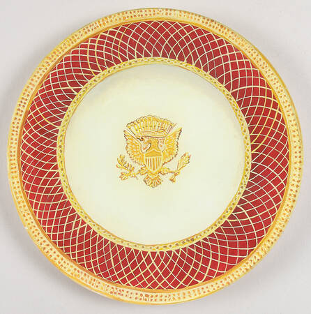 John Derian Decoupage Plates Round Plate W/Eagle & Red Band - No Box
