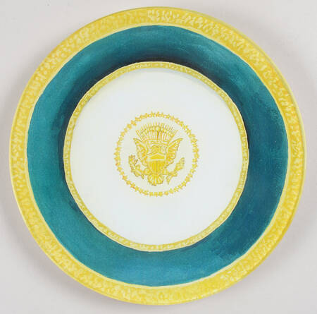 John Derian Decoupage Plates Round Plate W/Eagle & Green Band - No Box