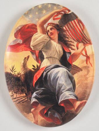 John Derian Decoupage Plates Oval Plate W/Lady Flag & Eagle - No Box