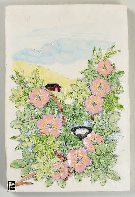 Floral Plaques Pink Flowers,Bird Nest,Barn,White Tile - No Box