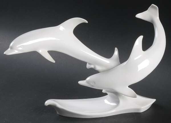 Dolphins Dolphin-Pair (White Glaze) - Boxed