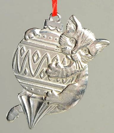 Christmas Ornament Cat On Christmas Ball-Pewter - No Box