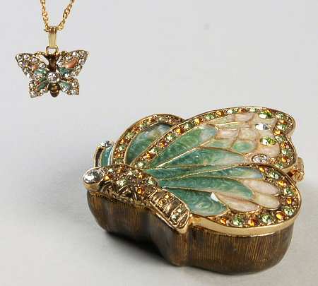 Jeweled Trinket Boxes Butterfly Box With Necklace - No Box