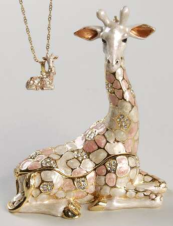 Jeweled Trinket Boxes Giraffe Box With Necklace - With Box