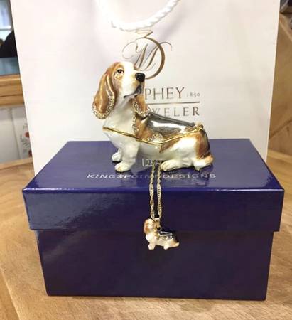 Jeweled Trinket Boxes Basset Hound With Necklace - Boxed
