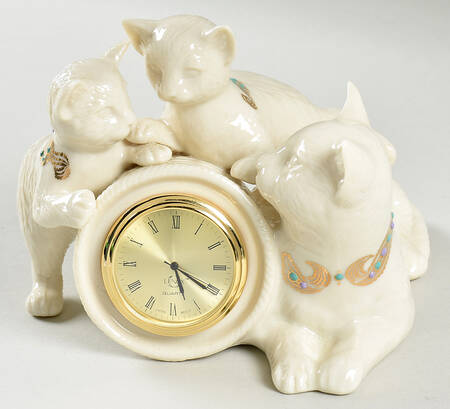 China Jewels Figurines Cat Clock - Boxed