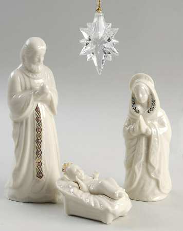 China Jewels Nativity 4pc Boxed-Holy Family With Crystal Star - Boxed