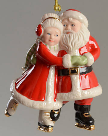Lenox Christmas Ornament Ice Skating Santa & Mrs Claus - No Box