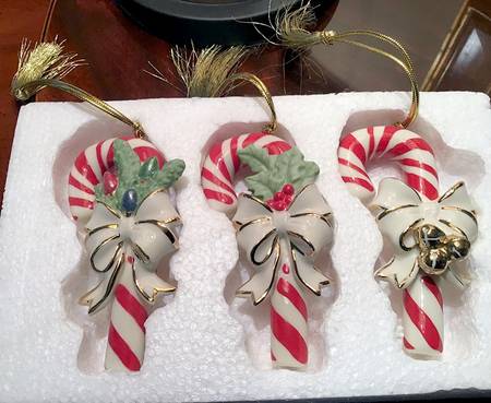 Lenox Christmas Ornament Set Of 3 Candy Cane Ornaments - Boxed