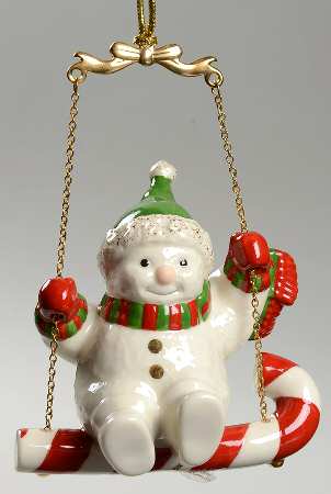 Lenox Christmas Ornament Swinging Snowman On Candycane - No Box