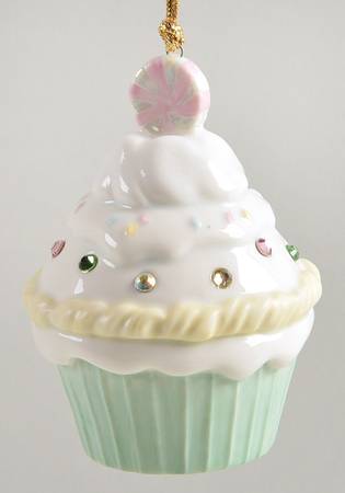 Lenox Christmas Ornament Sparkling Sweets Cupcake-Green Base - Boxed