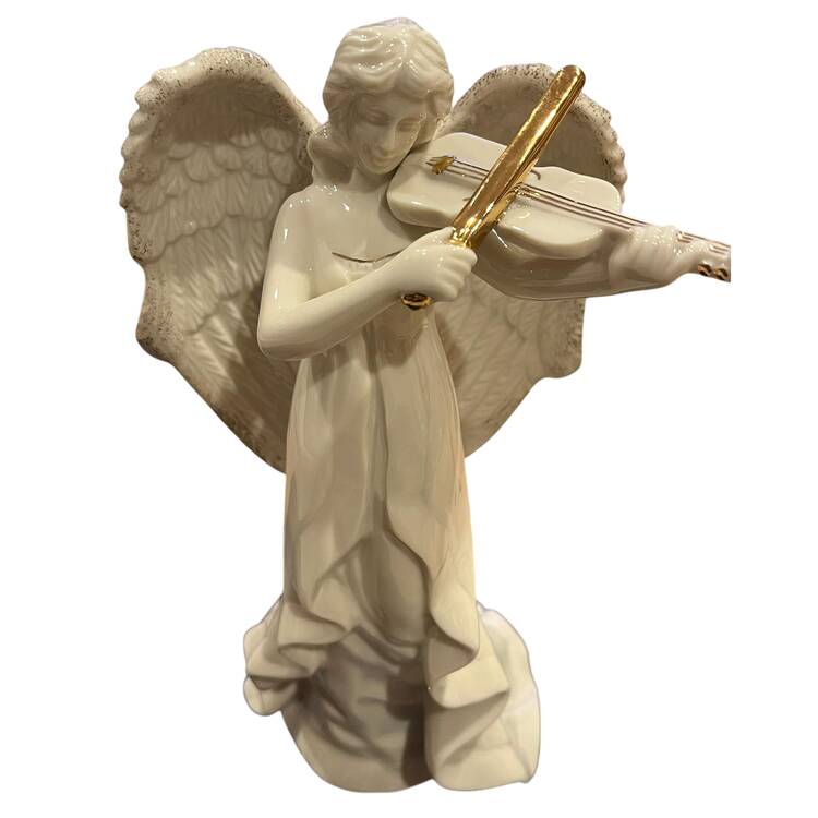 Inspirational Collection-Porcelain Angel With Violin-Gold Bow - No Box