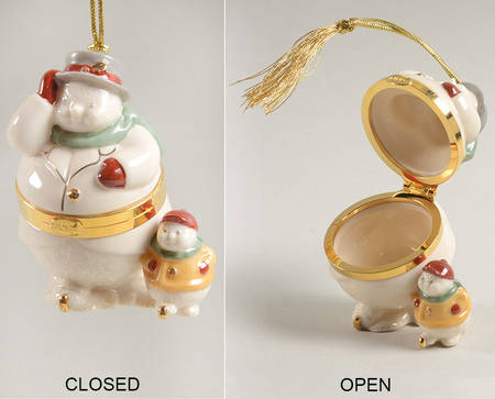Hinged Box Christmas Ornaments Big And Small Snowman-Yellow Sweater - No Box