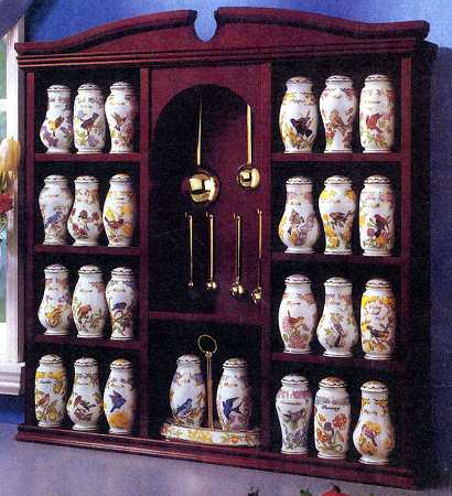Birds and Blossoms-Spice Jars 33 Piece Set With Display Shelf - 33 Piece Set
