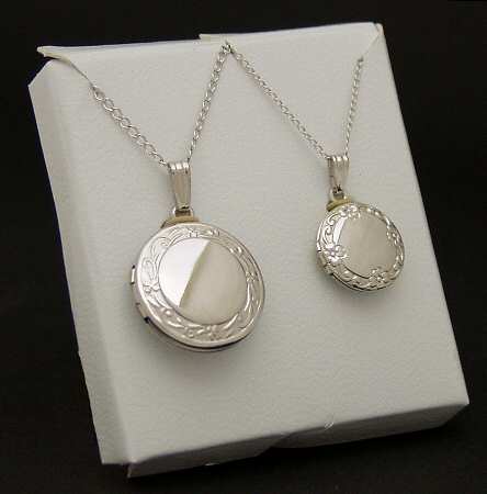 Lunt Silver Jewelry Mother 18"/Child 15" Locket Set-Embossed - Boxed