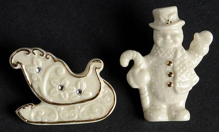 Lenox Jewelry Sleigh & Snowman Pin Set - No Box