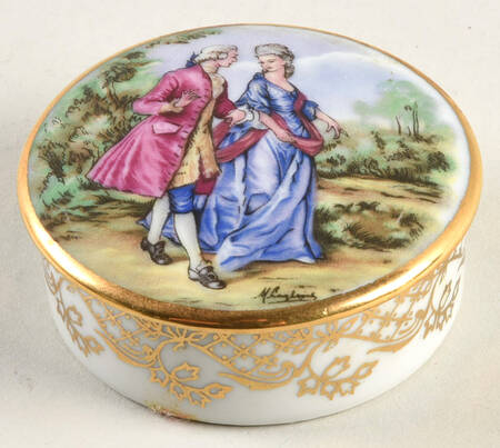 Limoges Miniature Figurines & Giftware Covered Box-Couple Strolling - No Box